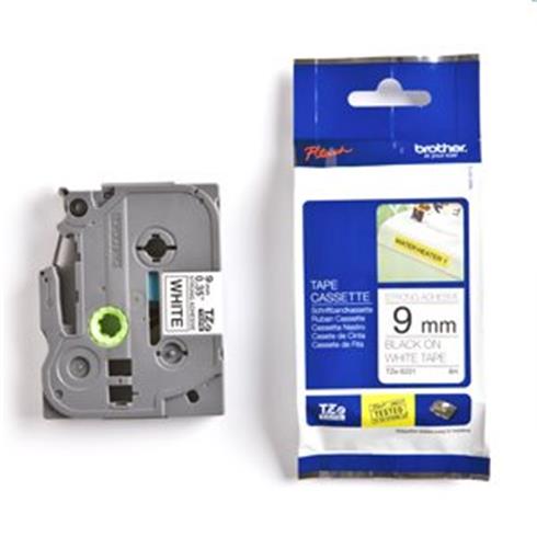 Brother TZFX221 páska, čierne písmo, biela páska FLEXIBLE ID Tape (9mm)