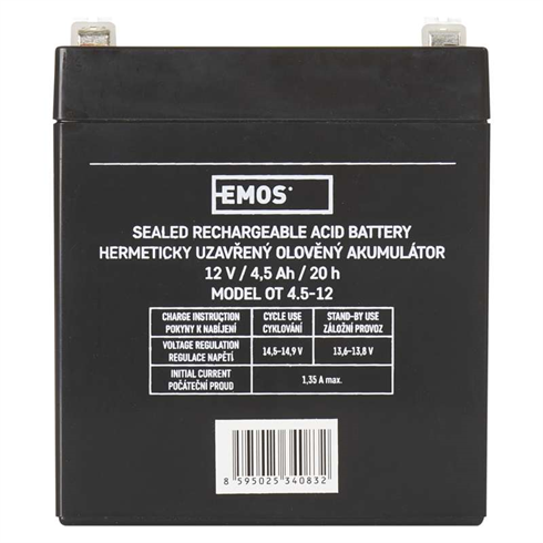 EMOS Bezúdržbový olovený akumulátor 12V/4,5Ah, faston 4,7 mm