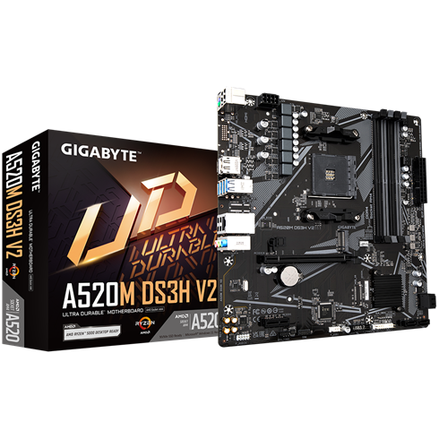 Gigabyte A520M DS3H V2, AMD A520, AM4, 4xDDR4, mATX